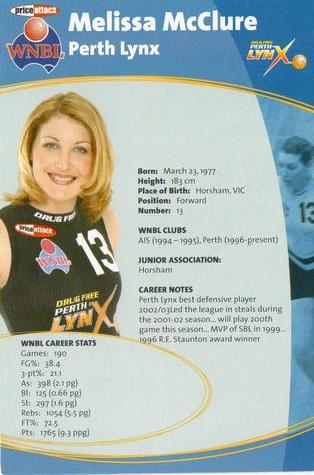 2003-04 WNBL #NNO Melissa McClure Back