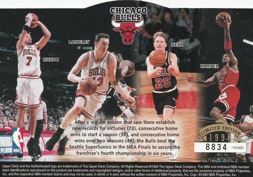 1996 Upper Deck Authenticated Chicago Bulls 4th NBA Championship (SN10000 Horizontal) #NNO Chicago Bulls Back