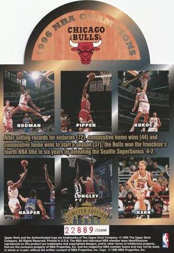 1996 Upper Deck Authenticated Chicago Bulls 4th NBA Championship (SN25000 Vertical) #NNO Chicago Bulls Back