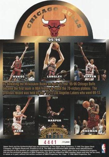 1996 Upper Deck Authenticated Chicago Bulls 1st 70-Win Season #NNO Chicago Bulls Back