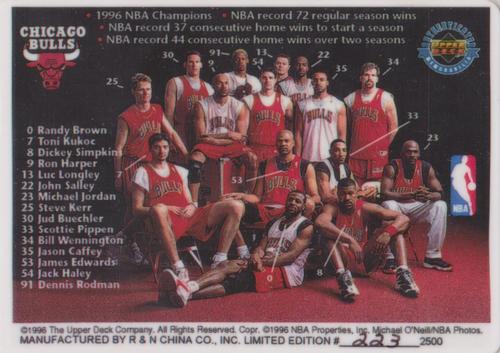 1996 R&N China Upper Deck Authenticated '95-96 Chicago Bulls 72 Wins/1996 NBA Champions #NNO '95-96 Chicago Bulls Back