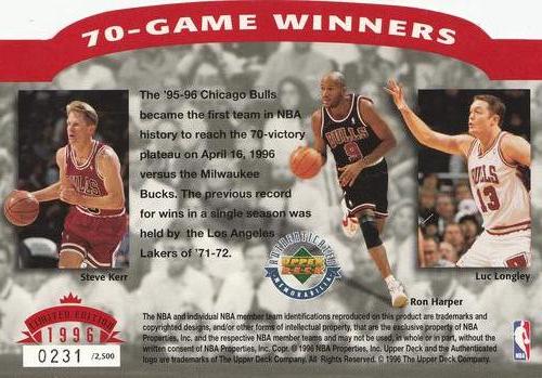 1996 Upper Deck Authenticated Chicago Bulls First 70-Game Winners (SN2500) #NNO Chicago Bulls Back