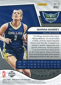 2022 Panini Revolution WNBA - Impact #15 Marina Mabrey Back