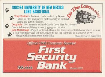 1993-94 New Mexico Lobos #NNO Assistant Coaches Back