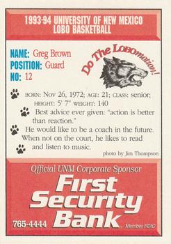 1993-94 New Mexico Lobos #NNO Greg Brown Back