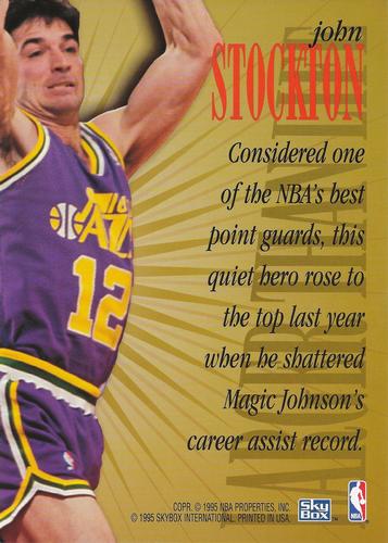 1995-96 SkyBox Premium - Larger Than Life Box Toppers #NNO John Stockton Back