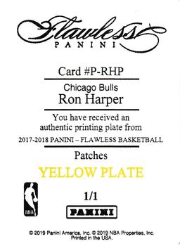 2018-19 Panini National Treasures - 2017-2018 Panini Flawless Patches Printing Plates Yellow #76 Ron Harper Back