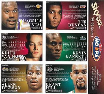 1998-99 Hoops - 6-Card Promo Sheet #NNO Grant Hill / Kevin Garnett / Tim Duncan / Allen Iverson / Keith Van Horn / Shaquille O'Neal Back