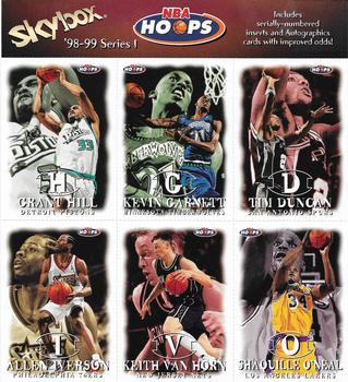 1998-99 Hoops - 6-Card Promo Sheet #NNO Grant Hill / Kevin Garnett / Tim Duncan / Allen Iverson / Keith Van Horn / Shaquille O'Neal Front