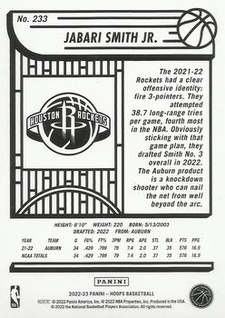 2022-23 Hoops - Purple #233 Jabari Smith Jr. Back