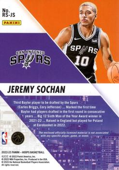 2022-23 Hoops - Rise N Shine Memorabilia #RS-JS Jeremy Sochan Back