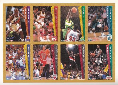1992-93 Fleer NBA Giant Stars Golden Magazine Perforated - Sheets #NNO Charles Barkley / Dominique Wilkens / Shawn Kemp / Larry Johnson / Dikembe Mutombo / Scottie Pippen / Clyde Drexler / David Robinson Front