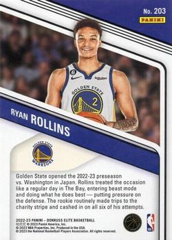 2022-23 Donruss Elite #203 Ryan Rollins Back