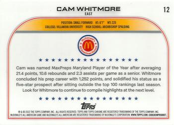 2022 Topps Chrome McDonald's All American #12 Cam Whitmore Back