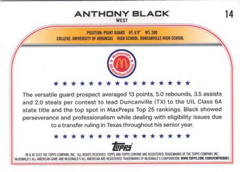 2022 Topps Chrome McDonald's All American #14 Anthony Black Back