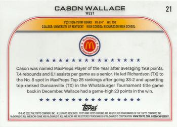 2022 Topps Chrome McDonald's All American #21 Cason Wallace Back