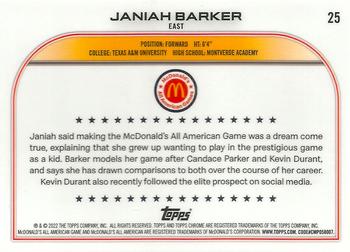 2022 Topps Chrome McDonald's All American #25 Janiah Barker Back