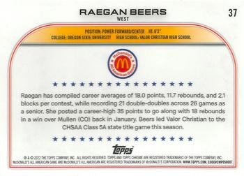 2022 Topps Chrome McDonald's All American #37 Raegan Beers Back
