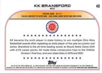 2022 Topps Chrome McDonald's All American #40 KK Bransford Back