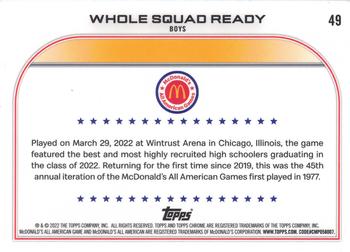 2022 Topps Chrome McDonald's All American #49 Whole Squad Ready Back