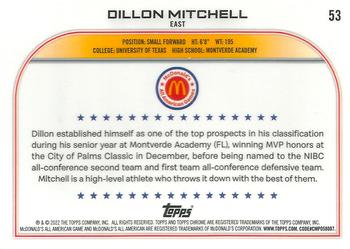2022 Topps Chrome McDonald's All American #53 Dillon Mitchell Back