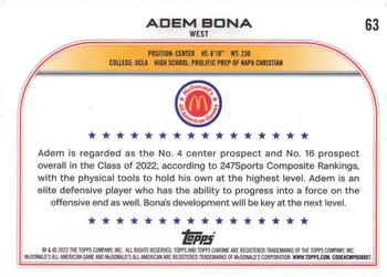 2022 Topps Chrome McDonald's All American #63 Adem Bona Back