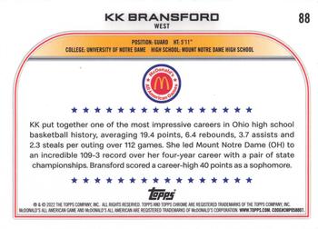 2022 Topps Chrome McDonald's All American #88 KK Bransford Back
