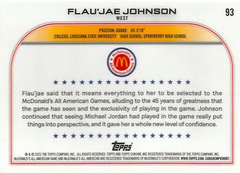 2022 Topps Chrome McDonald's All American #93 Flau’jae Johnson Back