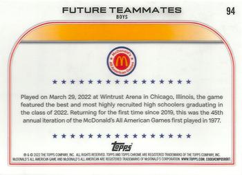 2022 Topps Chrome McDonald's All American #94 Future Teammates Back