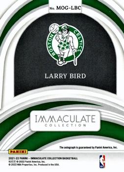 2021-22 Panini Immaculate Collection - Marks of Greatness #MOG-LBC Larry Bird Back
