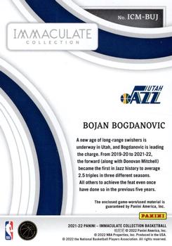 2021-22 Panini Immaculate Collection - Materials #ICM-BUJ Bojan Bogdanovic Back