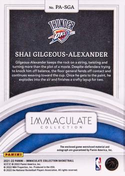 2021-22 Panini Immaculate Collection - Patch Autographs #PA-SGA Shai Gilgeous-Alexander Back