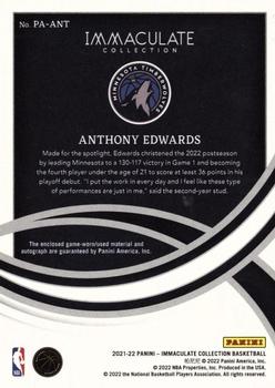 2021-22 Panini Immaculate Collection - Patch Autographs Premium Edition #PA-ANT Anthony Edwards Back
