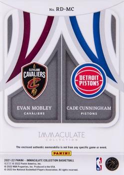 2021-22 Panini Immaculate Collection - Remarkable Rookie Jerseys Dual Red #RD-MC Evan Mobley / Cade Cunningham Back