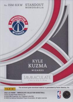 2021-22 Panini Immaculate Collection - Standout Memorabilia #ISM-KKW Kyle Kuzma Back