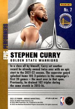 2021-22 Panini Mosaic - Epic Performers Mosaic #7 Stephen Curry Back