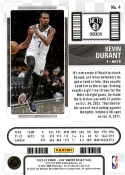 2022-23 Panini Contenders #4 Kevin Durant Back