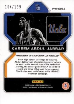 2022 Panini Prizm Draft Picks - Blue #30 Kareem Abdul-Jabbar Back