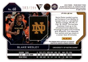 2022 Panini Prizm Draft Picks - Blue #68 Blake Wesley Back