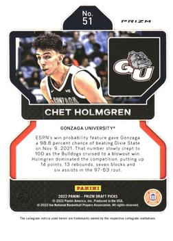 2022 Panini Prizm Draft Picks - Hyper #51 Chet Holmgren Back