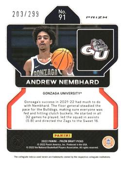 2022 Panini Prizm Draft Picks - Red #91 Andrew Nembhard Back