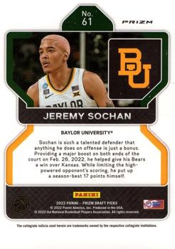 2022 Panini Prizm Draft Picks - Silver #61 Jeremy Sochan Back