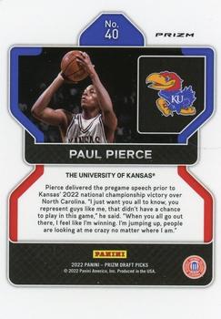 2022 Panini Prizm Draft Picks - White Sparkle #40 Paul Pierce Back