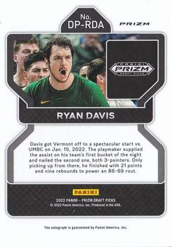 2022 Panini Prizm Draft Picks - Draft Picks Autographs Prizms Green #DP-RDA Ryan Davis Back