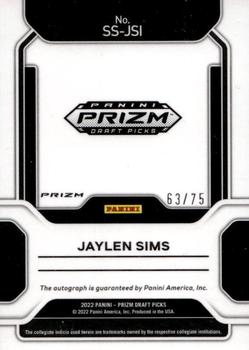 2022 Panini Prizm Draft Picks - Sensational Signatures Prizms Blue Ice #SS-JSI Jaylen Sims Back