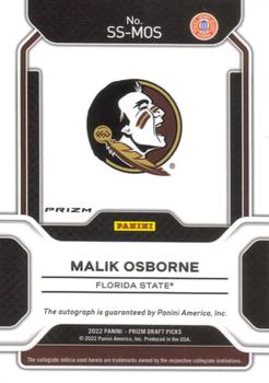 2022 Panini Prizm Draft Picks - Sensational Signatures Prizms Green #SS-MOS Malik Osborne Back