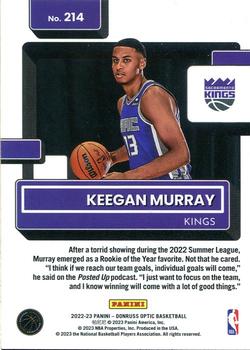 2022-23 Donruss Optic #214 Keegan Murray Back