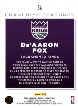 2022-23 Donruss - Franchise Features #25 De'Aaron Fox Back