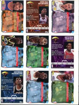 1995-96 Topps NBA Inside Stuff Magazine Promos - 9-Card Full Page #14-110 Chris Mullin / Patrick Ewing / Grant Hill / Scottie Pippen / Vin Baker / Shawn Kemp / Karl Malone / Hakeem Olajuwon / David Robinson Back