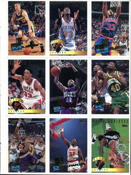 1995-96 Topps NBA Inside Stuff Magazine Promos - 9-Card Full Page #14-110 Chris Mullin / Patrick Ewing / Grant Hill / Scottie Pippen / Vin Baker / Shawn Kemp / Karl Malone / Hakeem Olajuwon / David Robinson Front